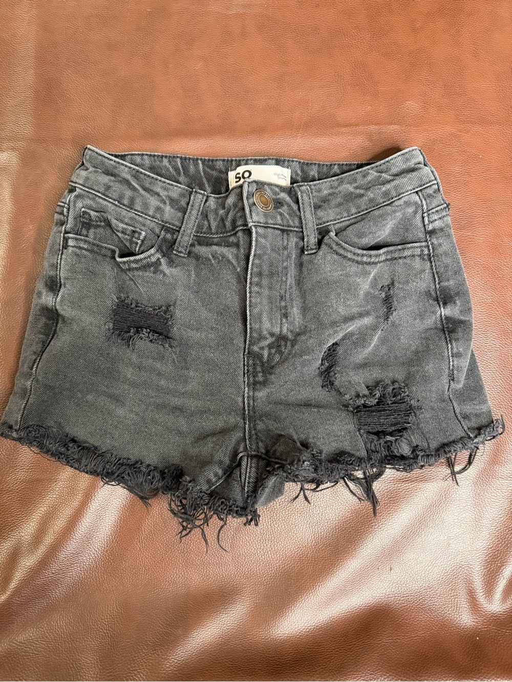High rise Distressed Denim Shorts - Black